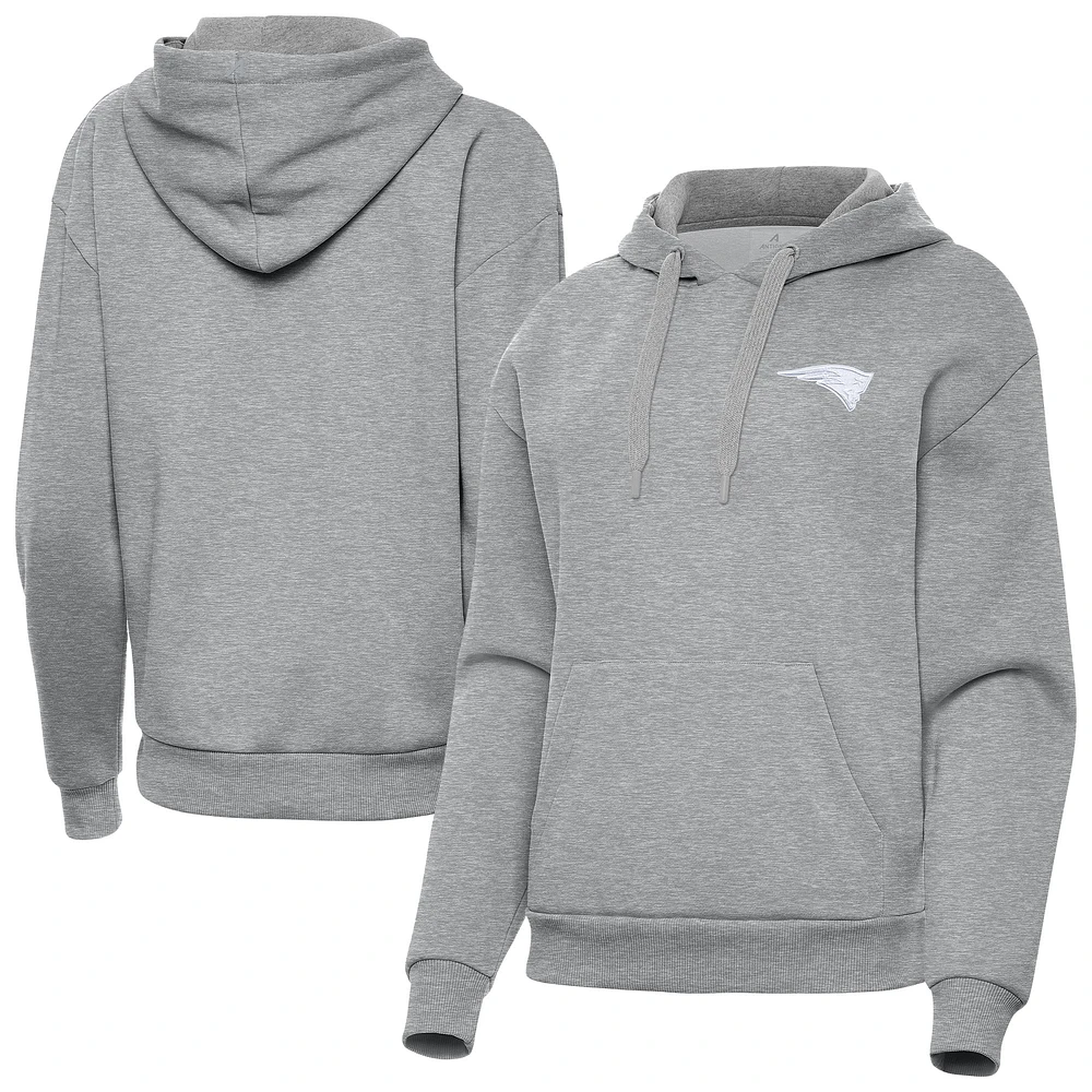 Women's Antigua Heather Gray New England Patriots Victory Pullover Hoodie