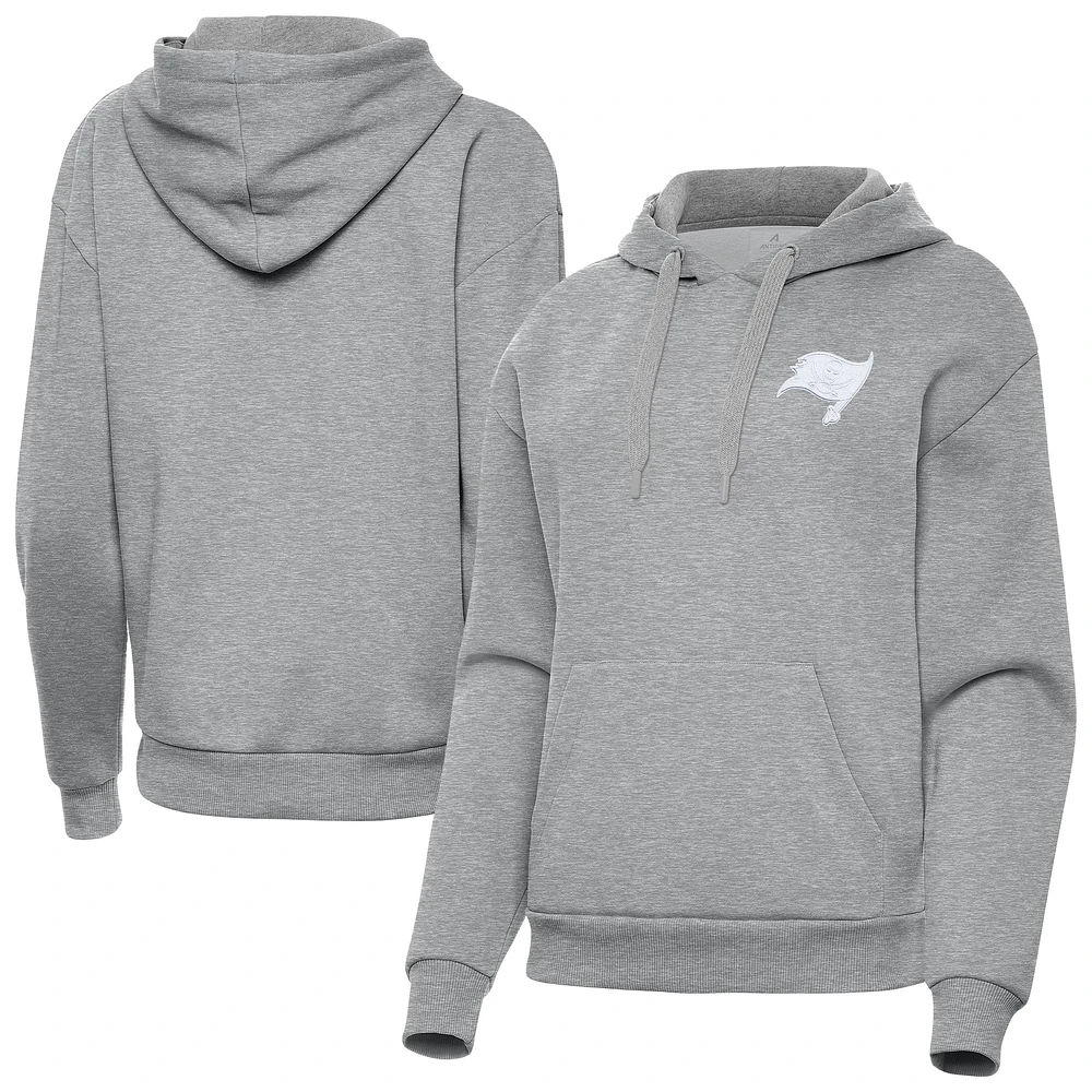 Women's Antigua Heather Gray Tampa Bay Buccaneers Victory Pullover Hoodie