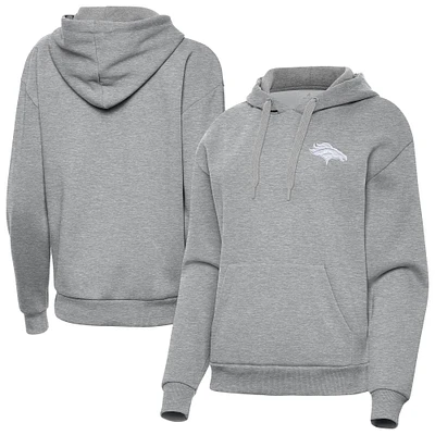 Women's Antigua Heather Gray Denver Broncos Victory Pullover Hoodie