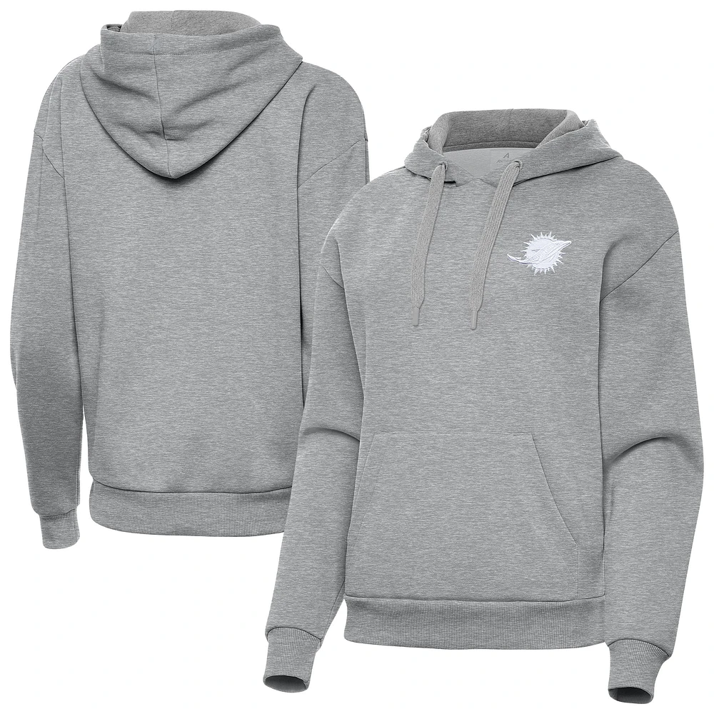 Women's Antigua Heather Gray Miami Dolphins Victory Pullover Hoodie