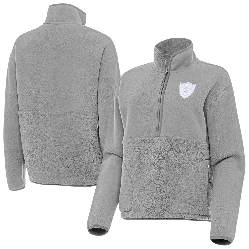 Women's Antigua Gray Las Vegas Raiders Figure Half-Zip Sweatshirt