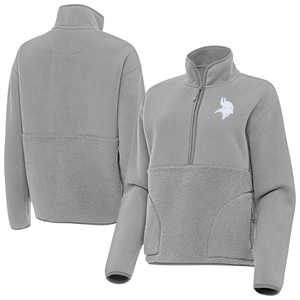 Women's Antigua Gray Minnesota Vikings Figure Half-Zip Sweatshirt