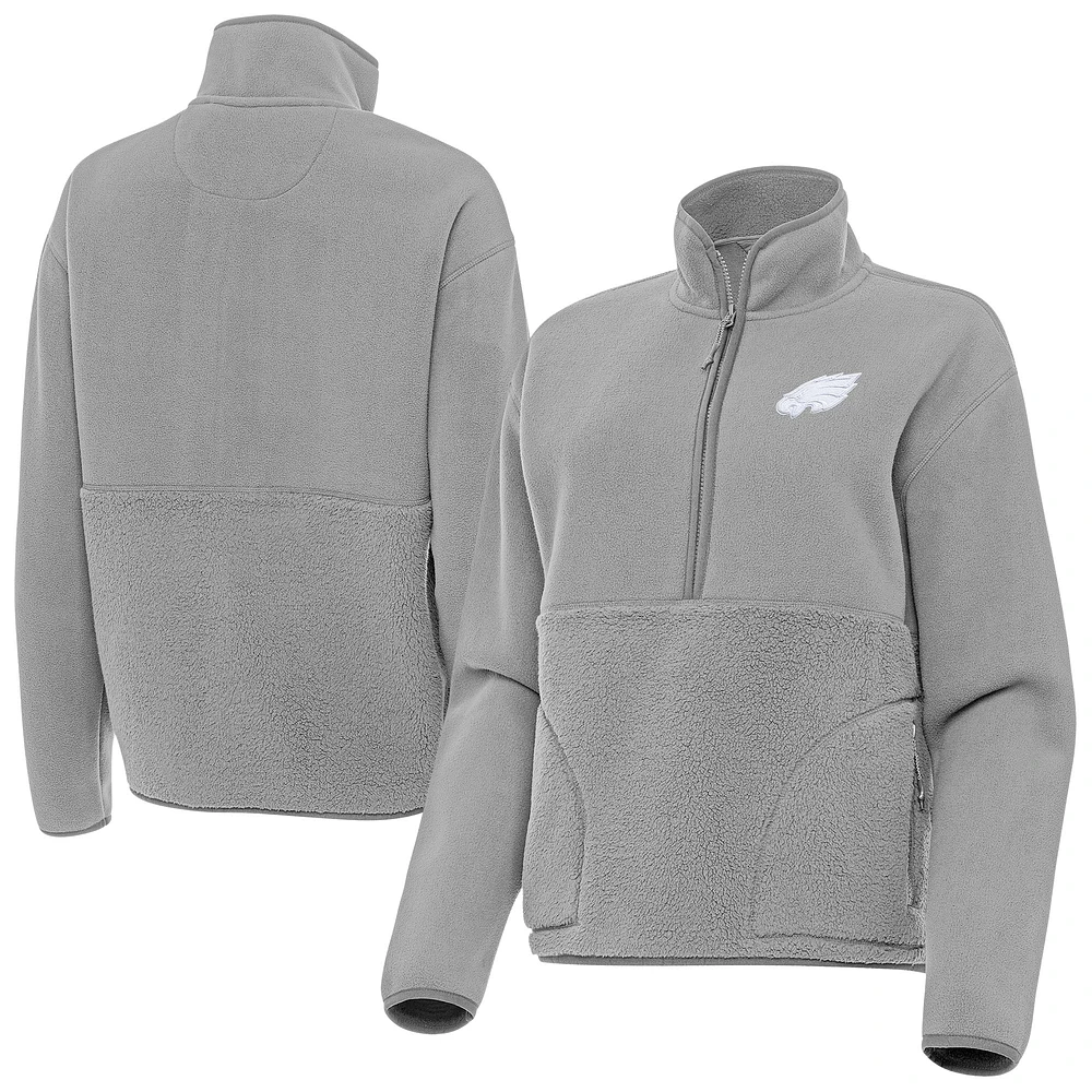 Women's Antigua Gray Philadelphia Eagles Figure Half-Zip Sweatshirt