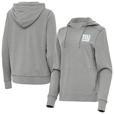 Women's Antigua Heather Gray New York Giants Justice Pullover Hoodie