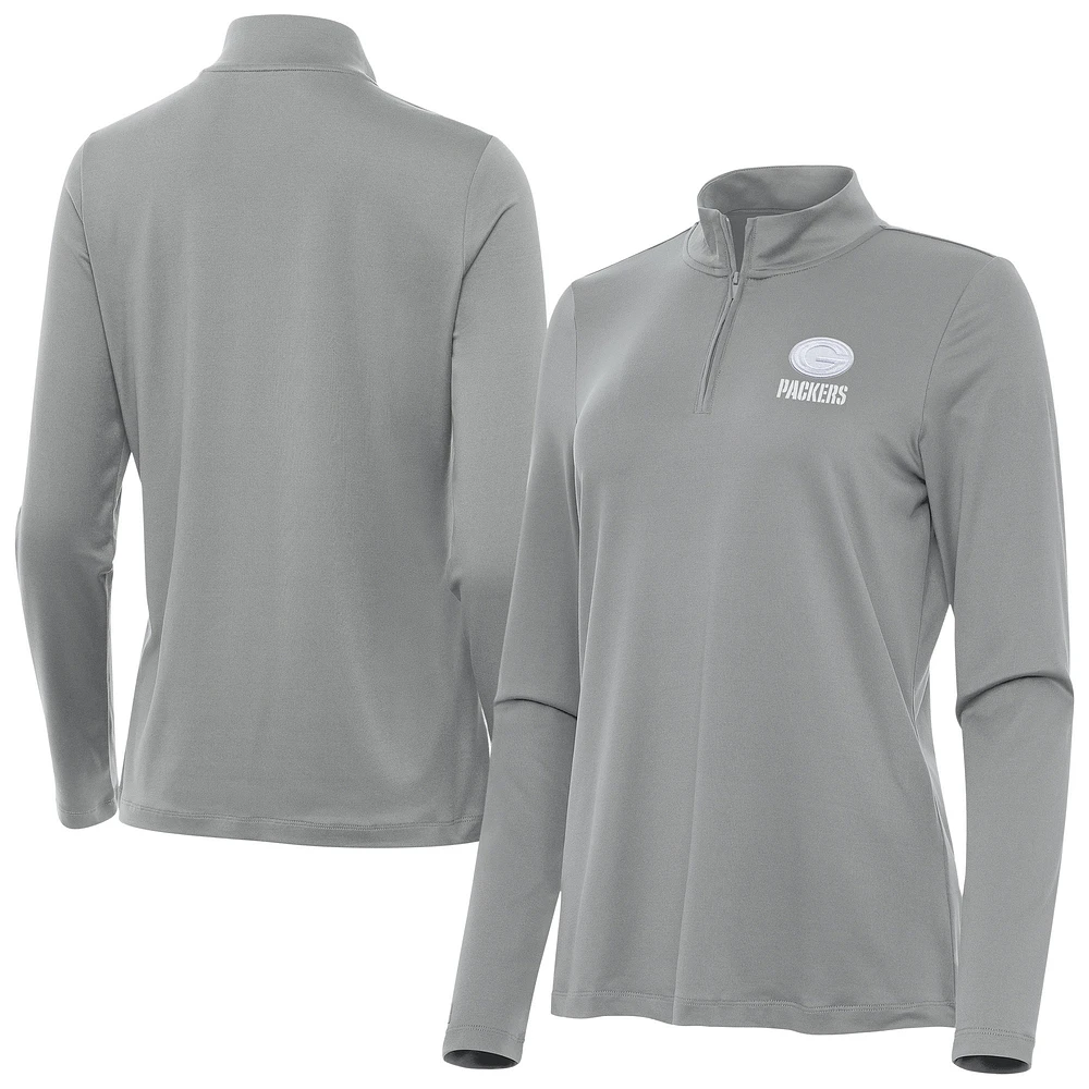 Women's Antigua Gray Green Bay Packers Reprocess Quarter-Zip Top