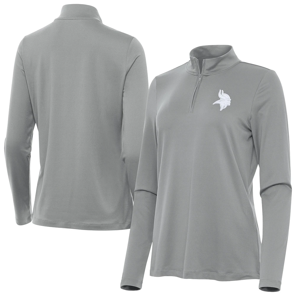 Women's Antigua Gray Minnesota Vikings Reprocess Quarter-Zip Top