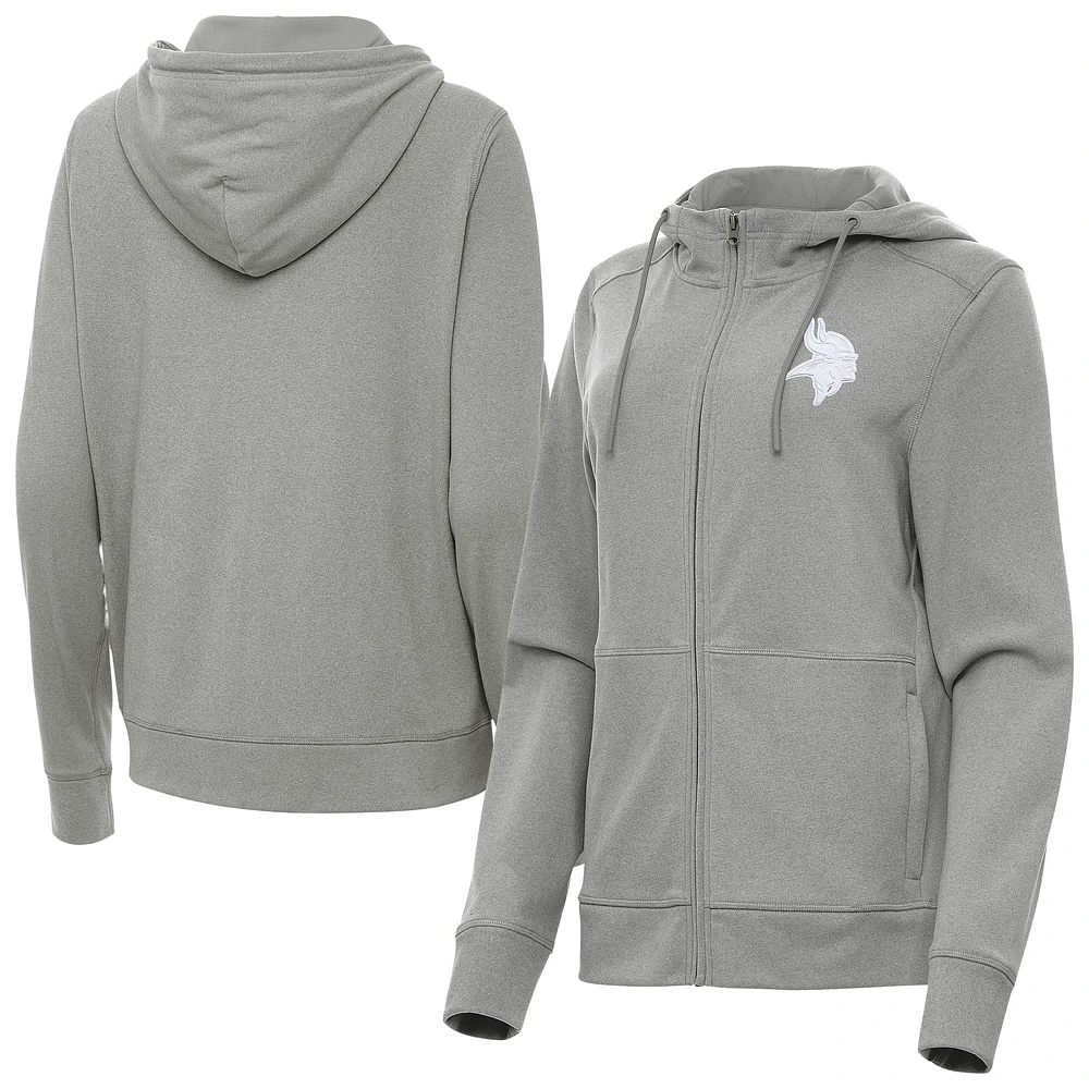 Women's Antigua Heather Gray Minnesota Vikings Seeker Full-Zip Hoodie Jacket