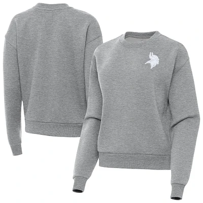Women's Antigua Heather Gray Minnesota Vikings Victory Crew Pullover Sweatshirt