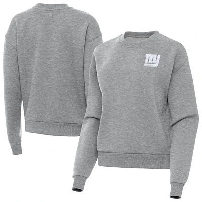 Women's Antigua Heather Gray New York Giants Victory Crew Pullover Sweatshirt