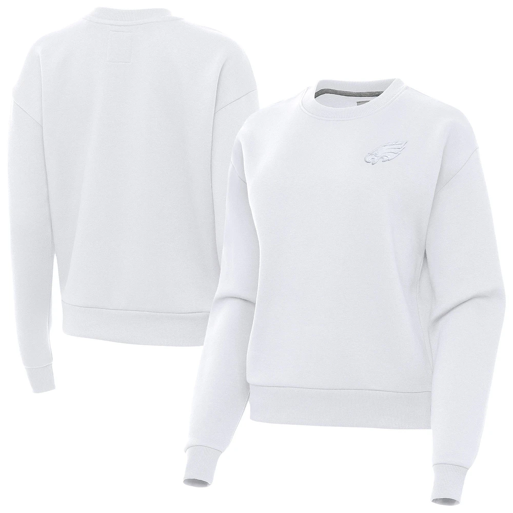 Women's Antigua White Philadelphia Eagles Victory Crew Pullover Sweatshirt