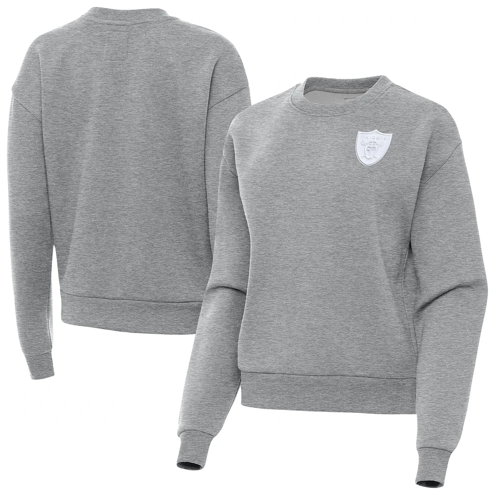 Women's Antigua Heather Gray Las Vegas Raiders Victory Crew Pullover Sweatshirt