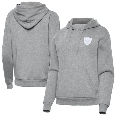 Women's Antigua Heather Gray Las Vegas Raiders Victory Pullover Hoodie