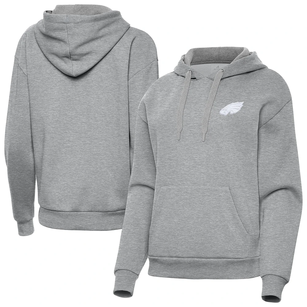 Women's Antigua Heather Gray Philadelphia Eagles Victory Pullover Hoodie