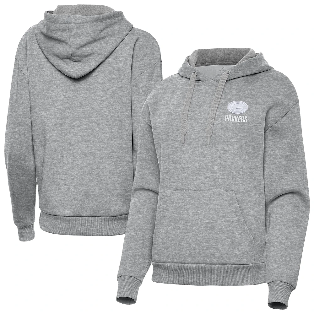 Women's Antigua Heather Gray Green Bay Packers Victory Pullover Hoodie