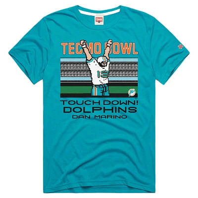 Men's Homage Dan Marino Aqua Miami Dolphins Tecmo Bowl Retired Player Graphic Tri-Blend T-Shirt