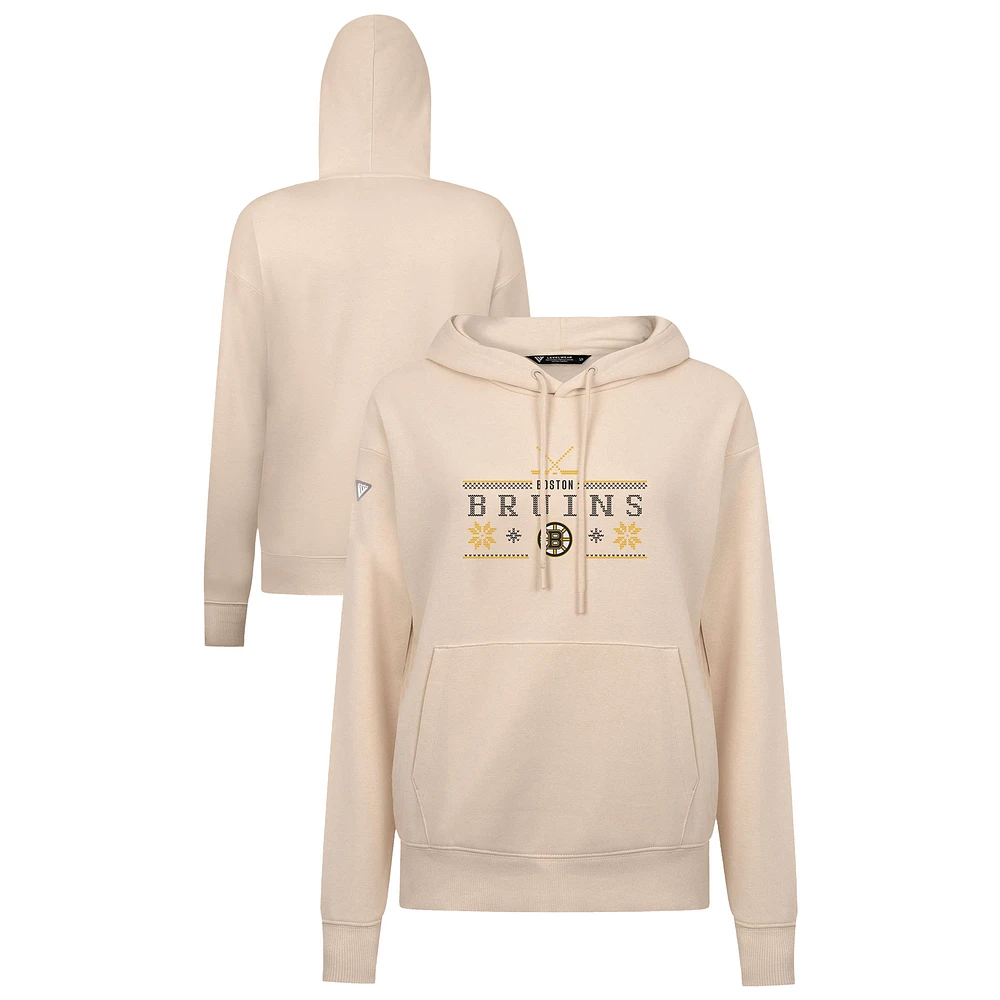 Women's Levelwear Khaki Boston Bruins Holiday Adorn Pullover Hoodie