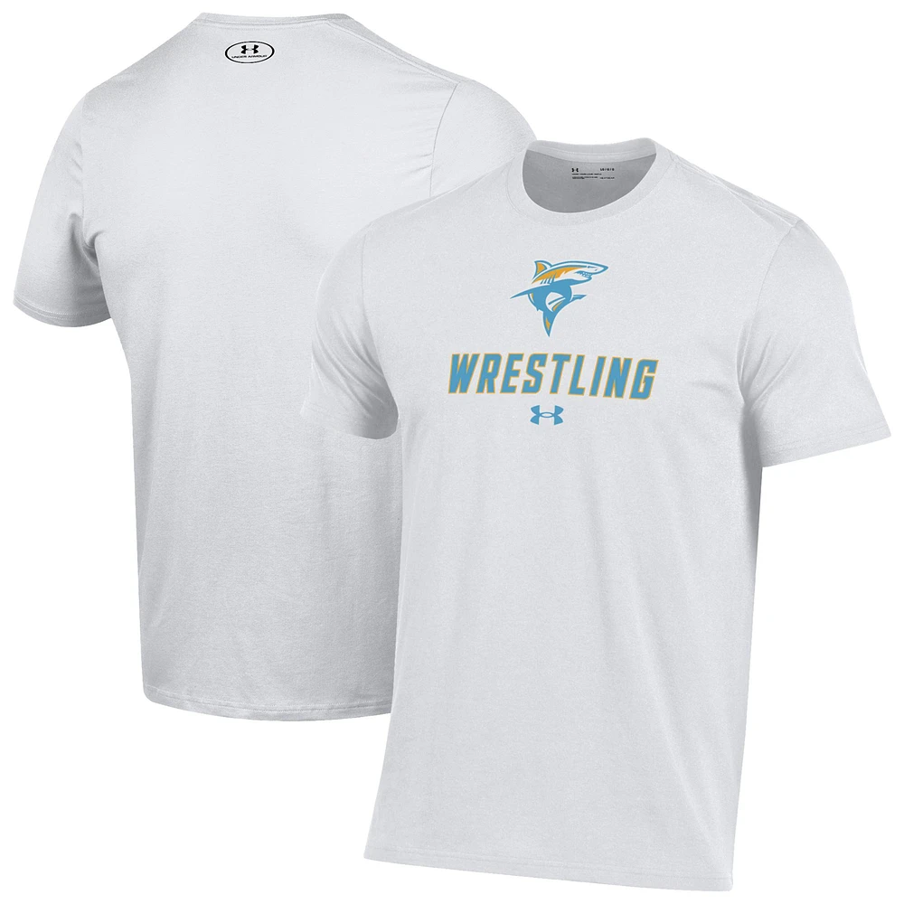 Men's Under Armour White LIU Sharks Wrestling Performance T-Shirt