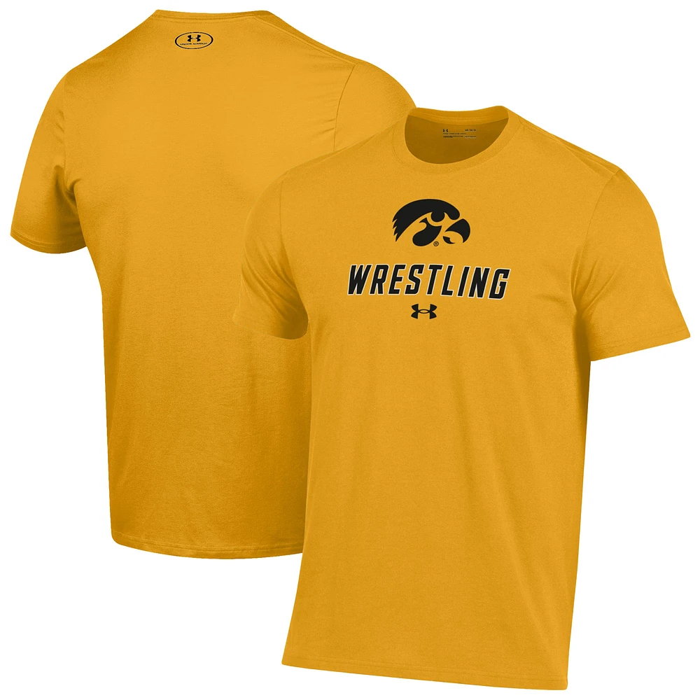 Men's Under Armour Gold Iowa Hawkeyes Wrestling Performance T-Shirt