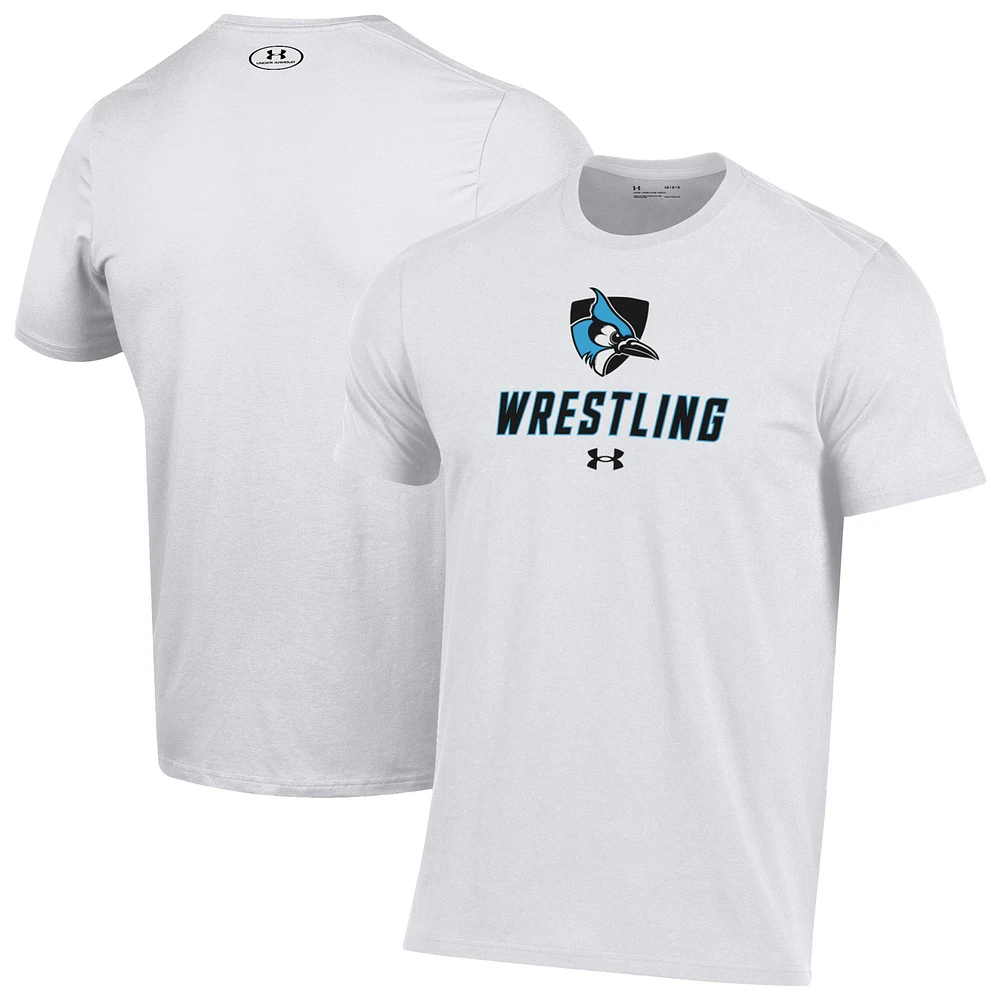 Men's Under Armour White Johns Hopkins Blue Jays Wrestling Performance T-Shirt