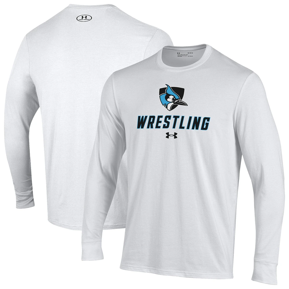 Men's Under Armour White Johns Hopkins Blue Jays Wrestling Performance Long Sleeve T-Shirt