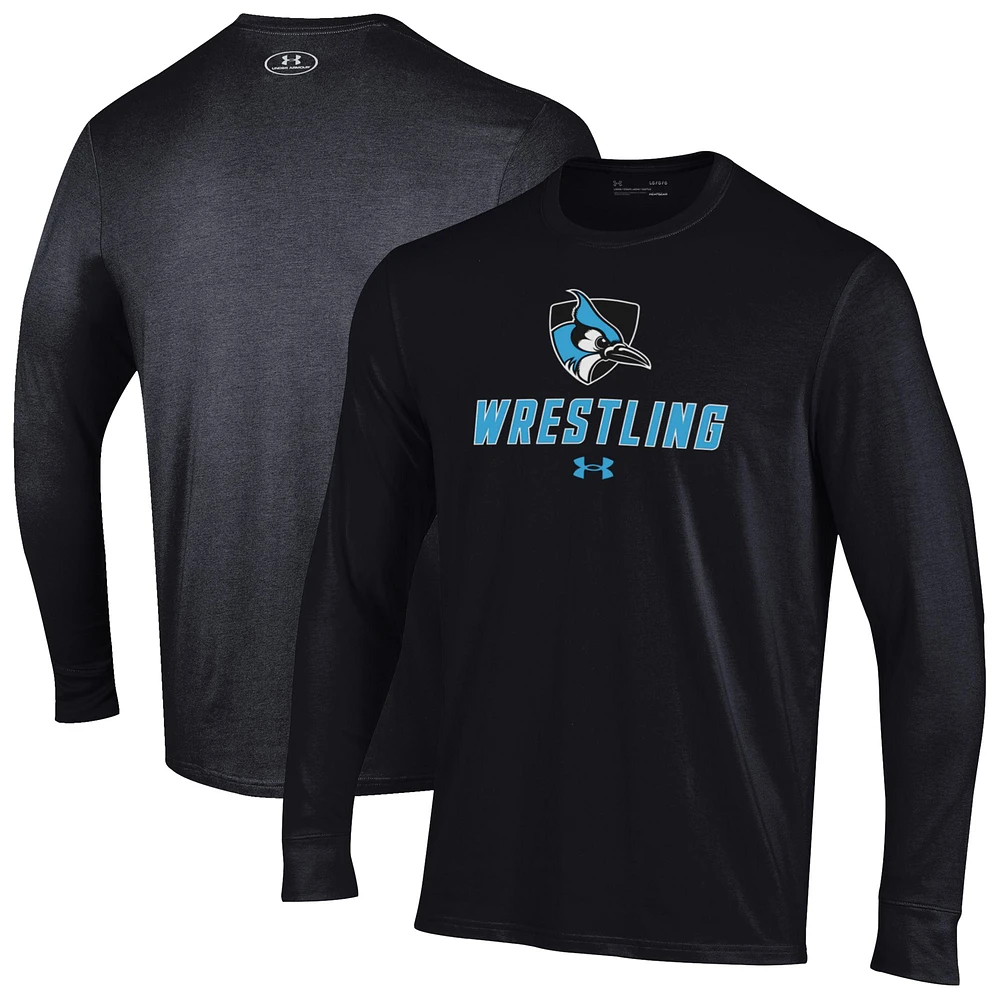 Men's Under Armour Black Johns Hopkins Blue Jays Wrestling Performance Long Sleeve T-Shirt