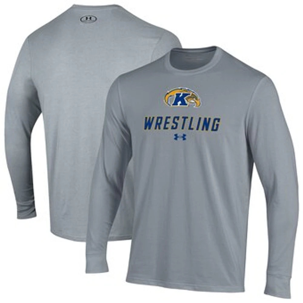 Men's Under Armour Gray Kent State Golden Flashes Wrestling Performance Long Sleeve T-Shirt
