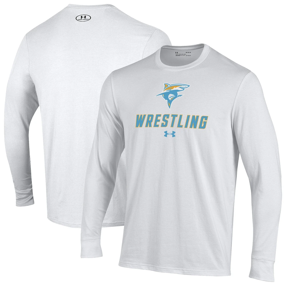 Men's Under Armour White LIU Sharks Wrestling Performance Long Sleeve T-Shirt