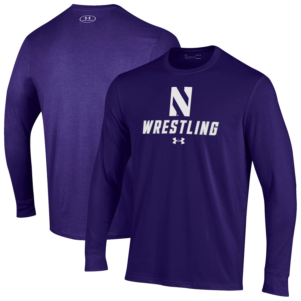 Men's Under Armour Northwestern Wildcats Wrestling Performance Long Sleeve T-Shirt