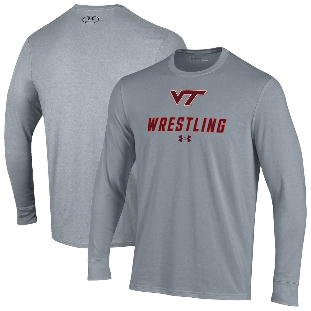 Men's Under Armour Gray Virginia Tech Hokies Wrestling Performance Long Sleeve T-Shirt