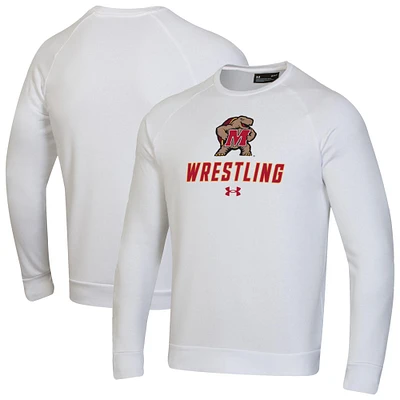 Men's Under Armour White Maryland Terrapins Wrestling Rival Fleece Raglan Pullover Sweatshirt