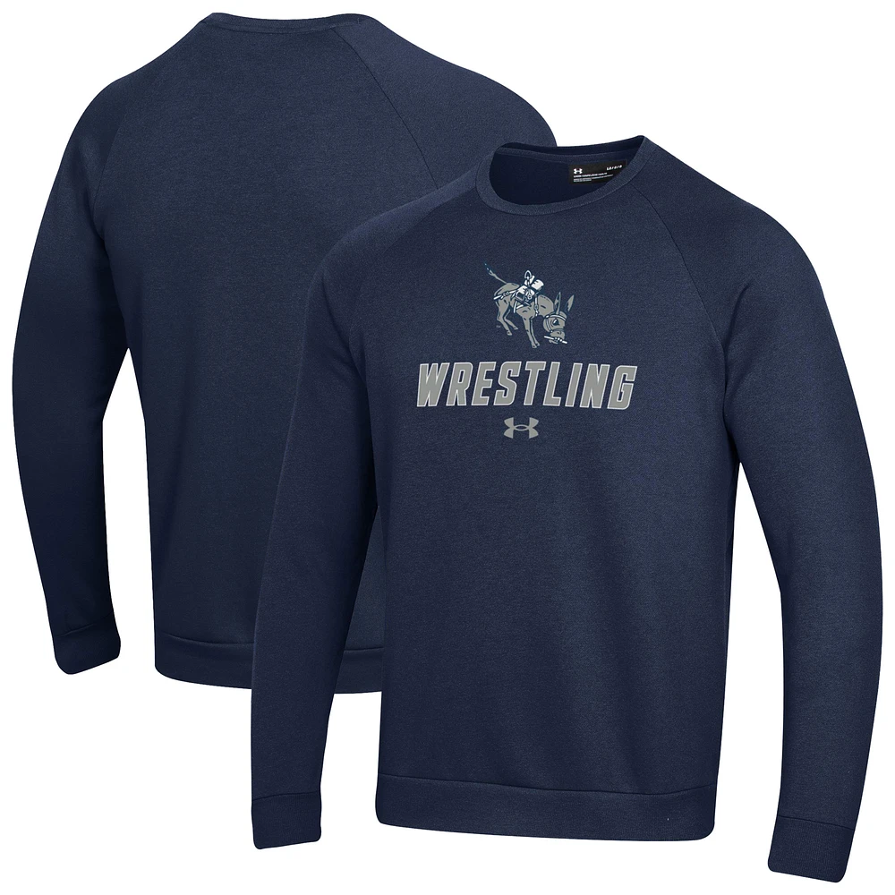 Men's Under Armour Navy Colorado School of Mines Orediggers Wrestling Rival Fleece Raglan Pullover Sweatshirt