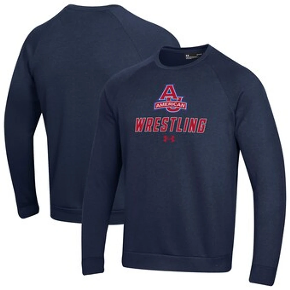 Men's Under Armour Navy American University Eagles Wrestling Rival Fleece Raglan Pullover Sweatshirt