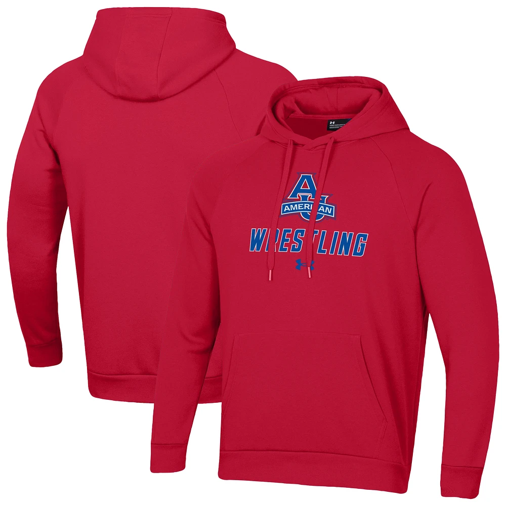 Men's Under Armour American University Eagles Wrestling Rival Fleece Raglan Hooded Sweatshirt