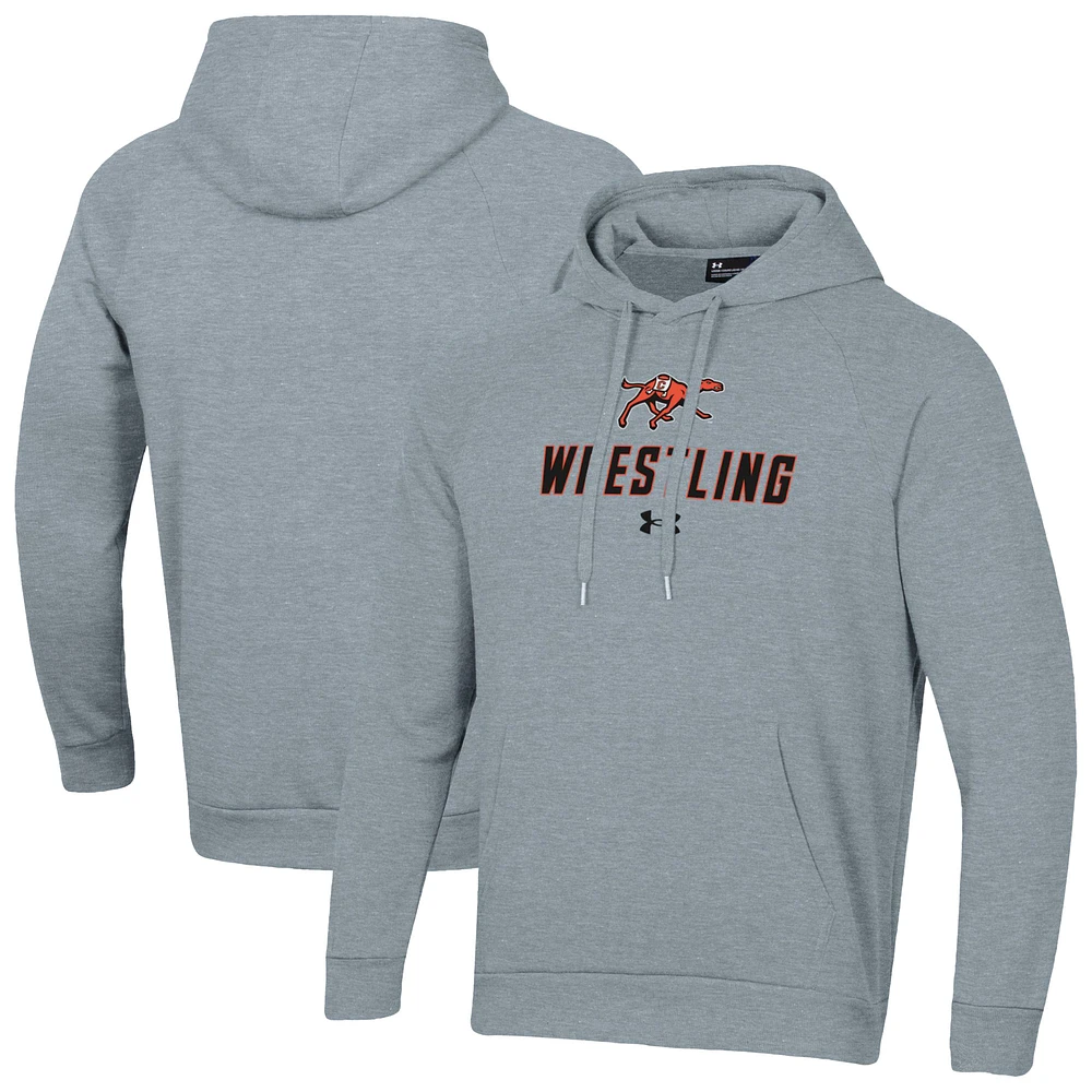 Men's Under Armour Gray Campbell Fighting Camels Wrestling Rival Fleece Raglan Hooded Sweatshirt
