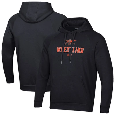 Men's Under Armour Black Campbell Fighting Camels Wrestling Rival Fleece Raglan Hooded Sweatshirt