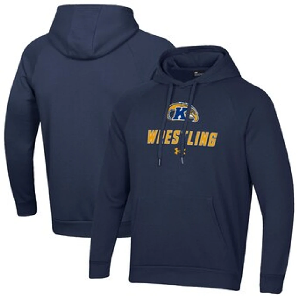 Men's Under Armour Navy Kent State Golden Flashes Wrestling Rival Fleece Raglan Hooded Sweatshirt