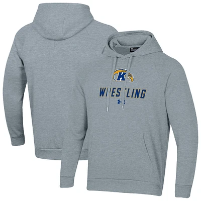 Men's Under Armour Gray Kent State Golden Flashes Wrestling Rival Fleece Raglan Hooded Sweatshirt