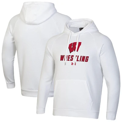 Men's Under Armour White Wisconsin Badgers Wrestling Rival Fleece Raglan Hooded Sweatshirt