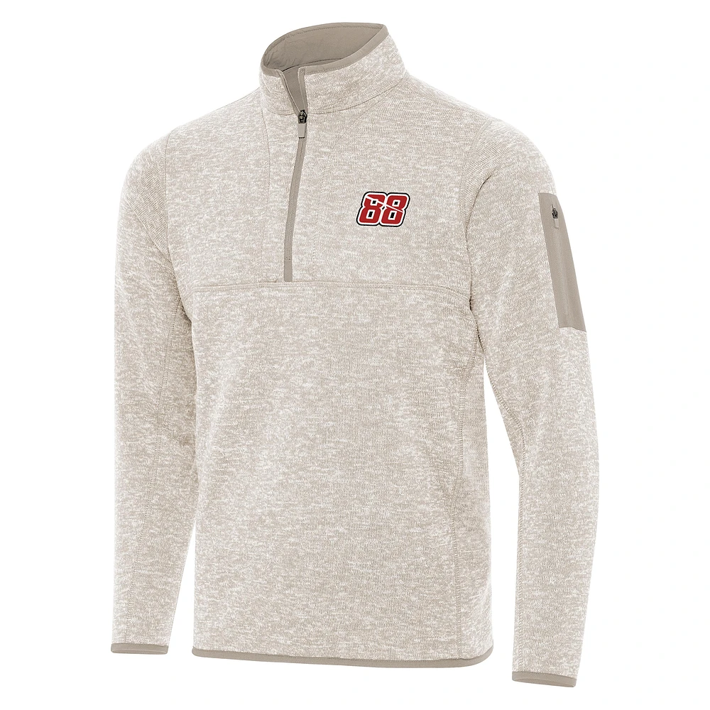 Men's Antigua Oatmeal Shane van Gisbergen Fortune Quarter-Zip Pullover Sweatshirt