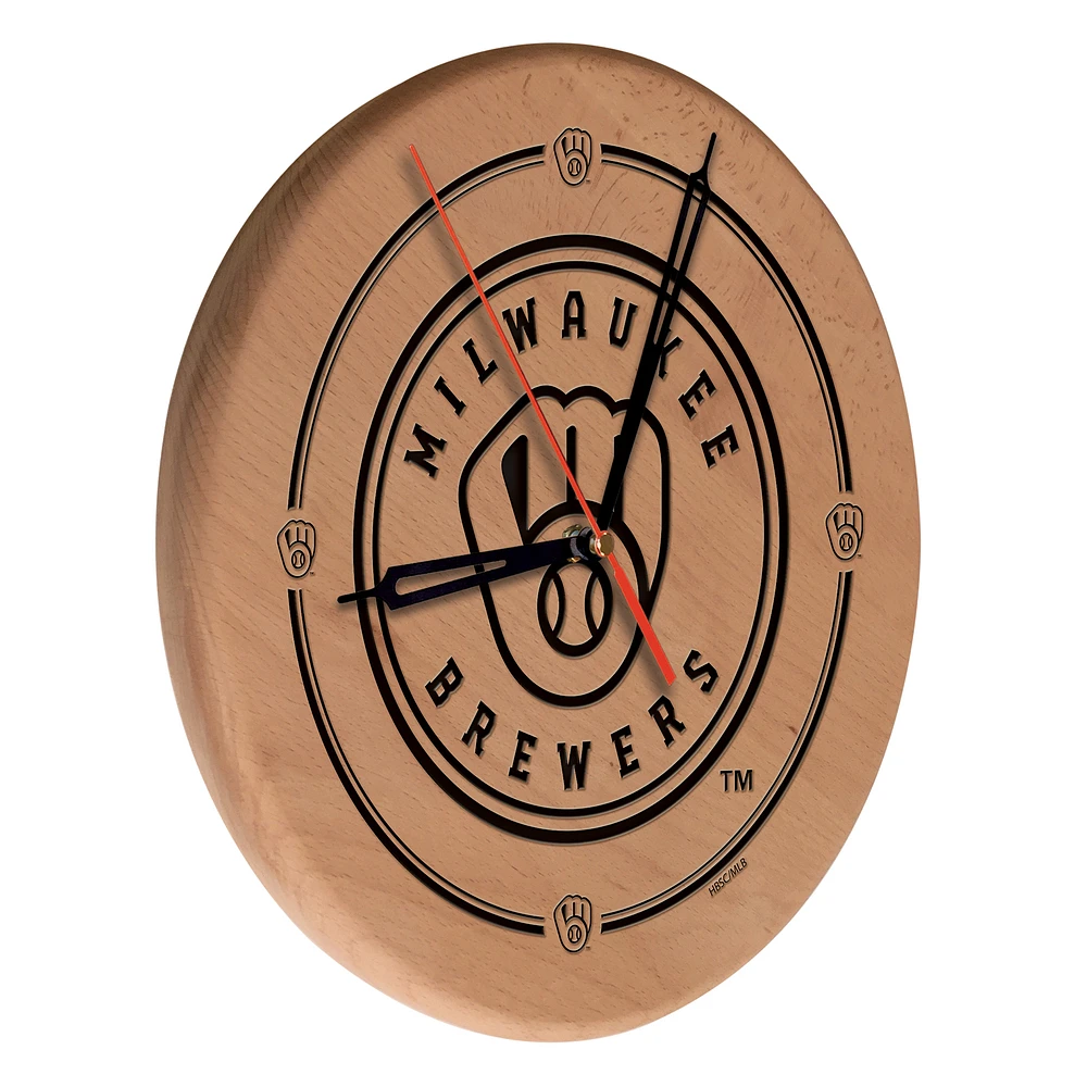 Milwaukee Brewers 13" Engraved Solid Wood Clock
