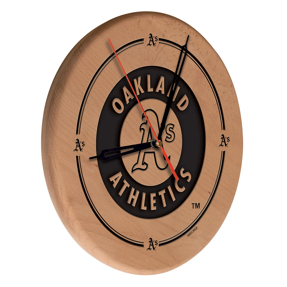 Oakland Athletics 13" Engraved Solid Wood Clock