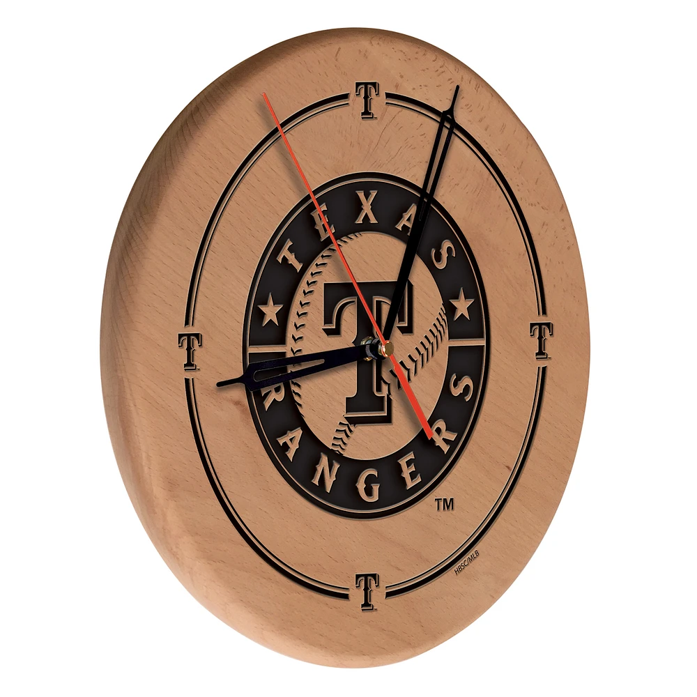 Texas Rangers 13" Engraved Solid Wood Clock