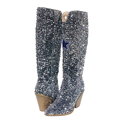 Women's Cuce Silver Dallas Cowboys Knee-High Sequin Boots