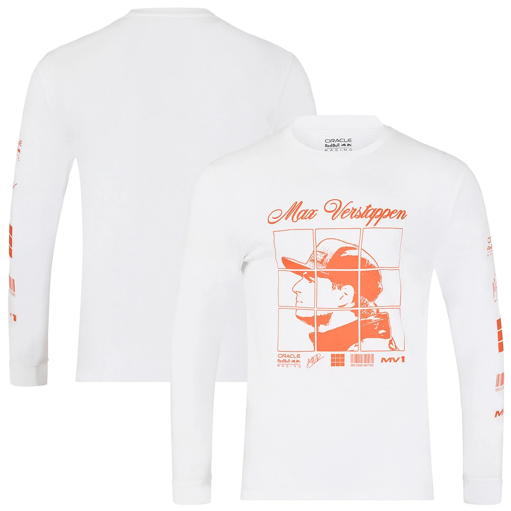 Unisex Max Verstappen White Red Bull Racing Driver Puzzle Long Sleeve T-Shirt