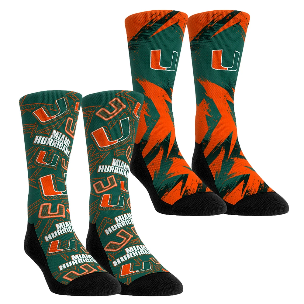 Unisex Rock Em Socks Miami Hurricanes Game Day Two-Pack Crew Set