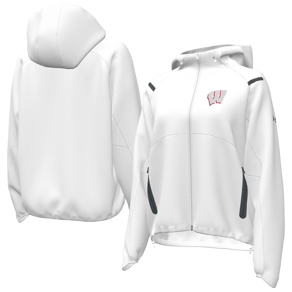 Women's Under Armour White Wisconsin Badgers UA Storm Raglan Woven Full-Zip Hoodie