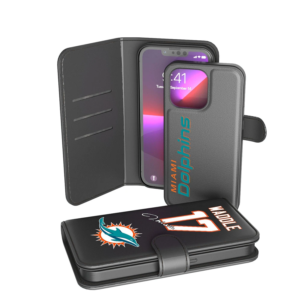 Keyscaper Jaylen Waddle Black Miami Dolphins iPhone Wallet Case