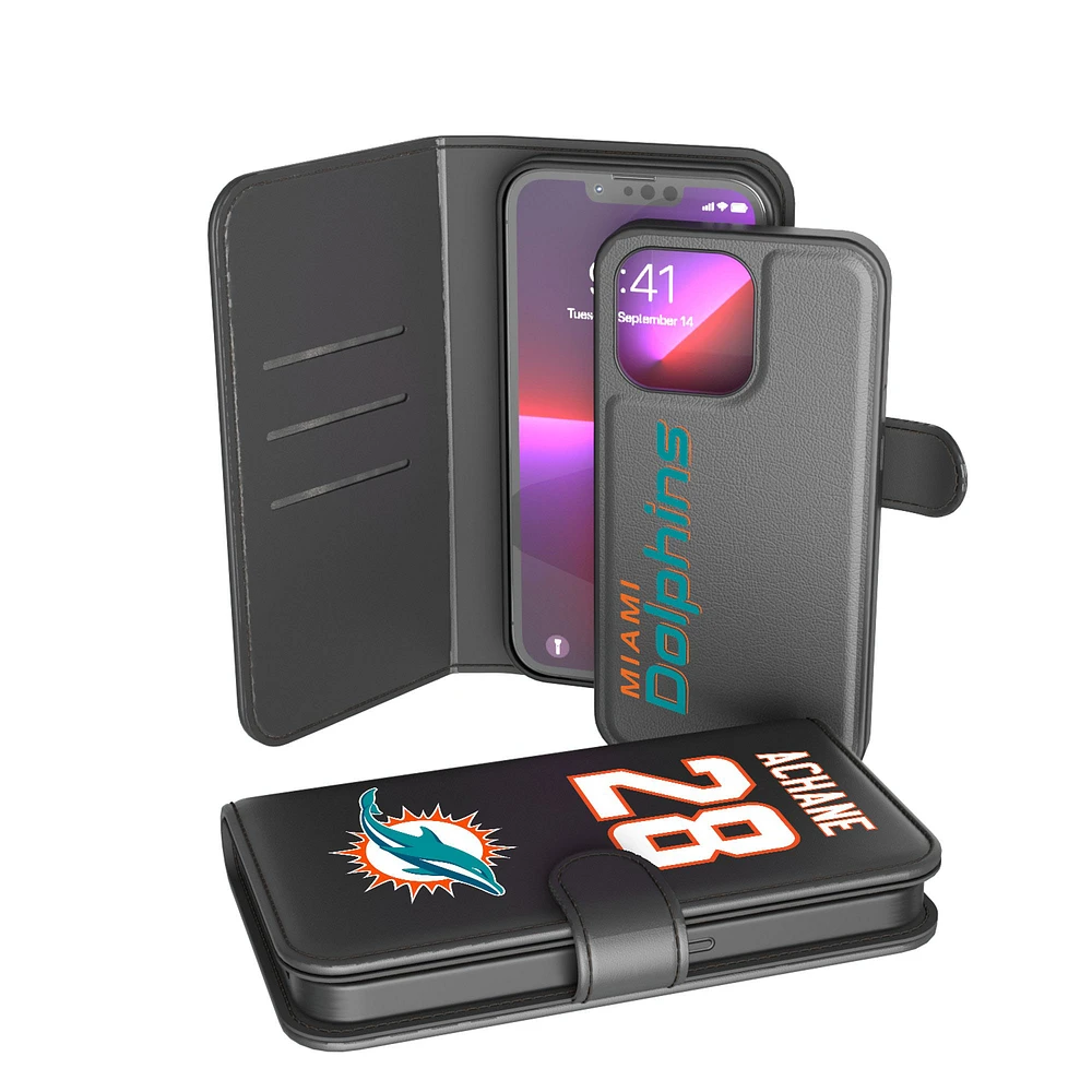 Keyscaper De’Von Achane Black Miami Dolphins iPhone Wallet Case