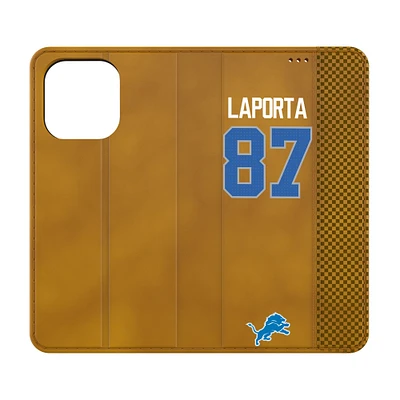 Keyscaper Sam LaPorta Brown Detroit Lions Folio iPhone Case