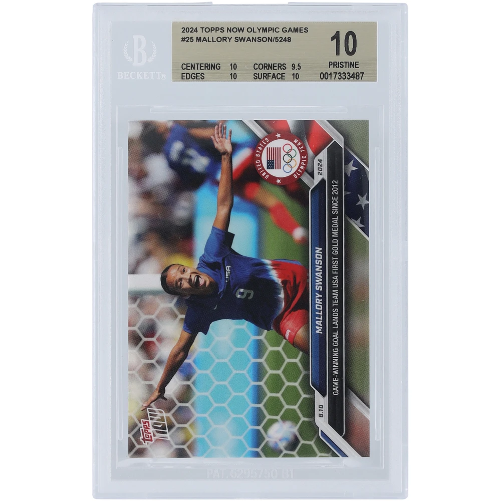 Mallory Swanson USWNT 2024 Topps Now Olympic Games Goal Lands Team USA 1st Gold Medal Since 2012 #25 BGS Authenticated 10 Card - 10,9.5,10,10 Subgrades